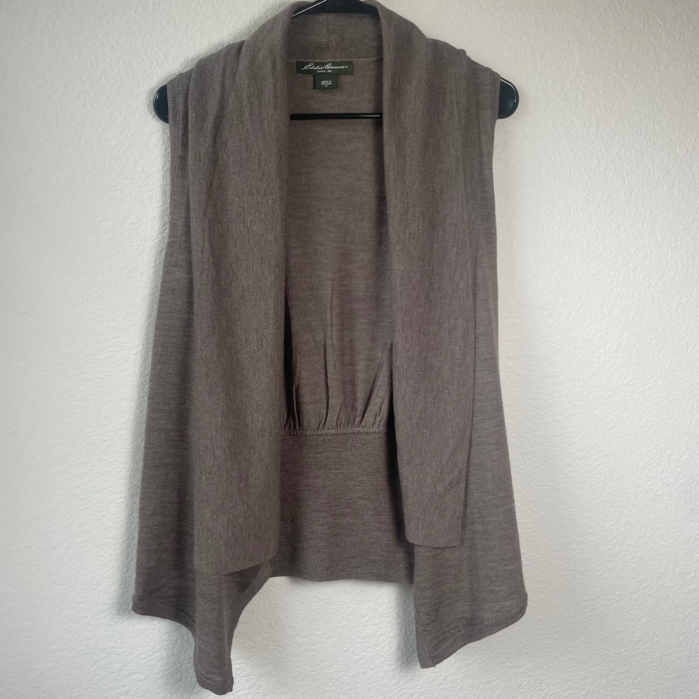 Eddie Bauer Brown 100% Wool Sleeveless Open Front Cardigan Vest Size M